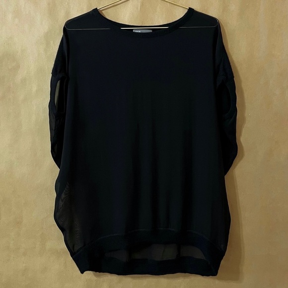 Vince | Silk Cashmere Trim Sheer Oversized Top Popover Tee Black Size XS - Picture 1 of 13